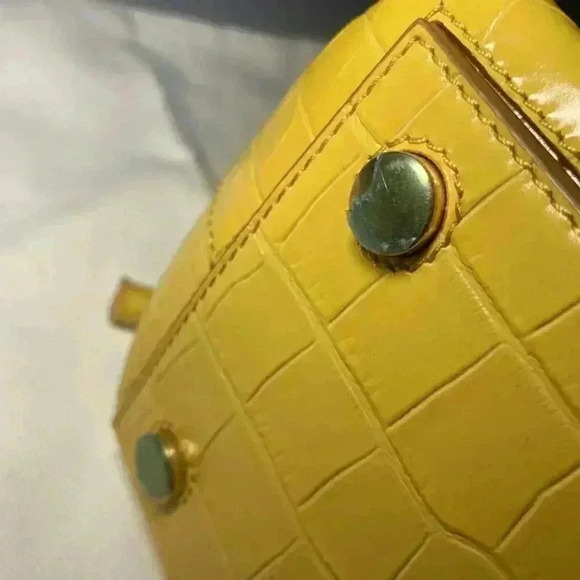 Proenza Schouler Croc Embossed Leather Pipe Tote Bag Small Yellow Citrus Purse - Picture 7 of 15